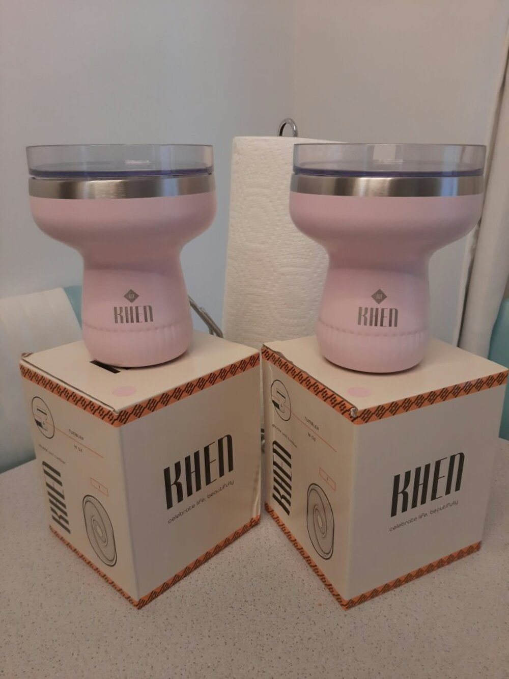 KHEN Insulated Margarita Tumblers Set of 2 16 oz Rose Quartz Pink NIB